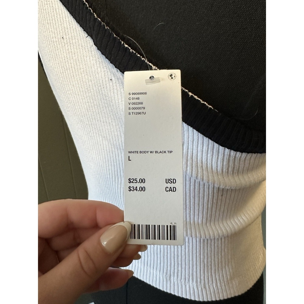 NWT Urban Outfitters One Shoulder Tank Top‎ White Black Ringer Ribbed L Large - Picture 4 of 8